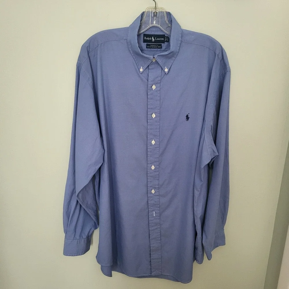 Polo Ralph Lauren Men 17 34/35 Yarmouth‎ Cotton Blue Pinpoint Oxford Shirt